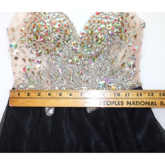 Prom Gown Rhinestone Mesh Beaded Black Formal Dress Glam Sparklecore - Picture 9 of 9